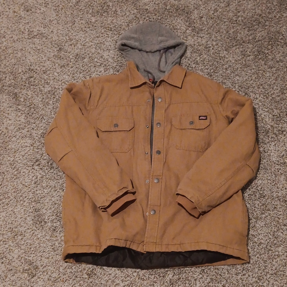 Genuine Dickies Men's Hooded Canvas Shirt Jacket Color Brown